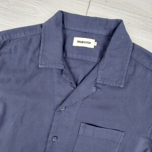 Taylor Stitch Shirt Mens 44 Short Sleeve Camp Navy Organic Cotton Preppy Dad